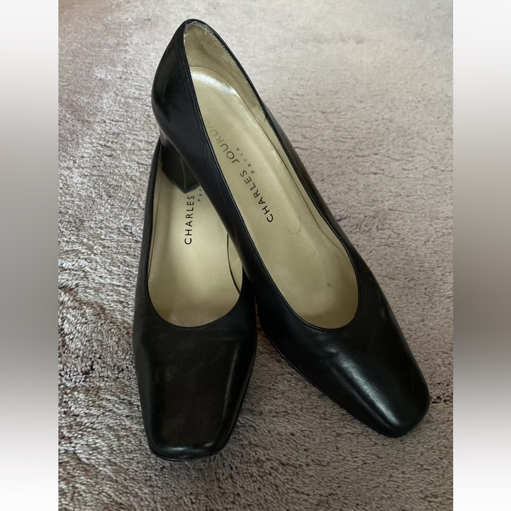 Vintage CHARLES JOURDAN Paris Women's Pumps Leather Shoes Heels Black Size 8 M